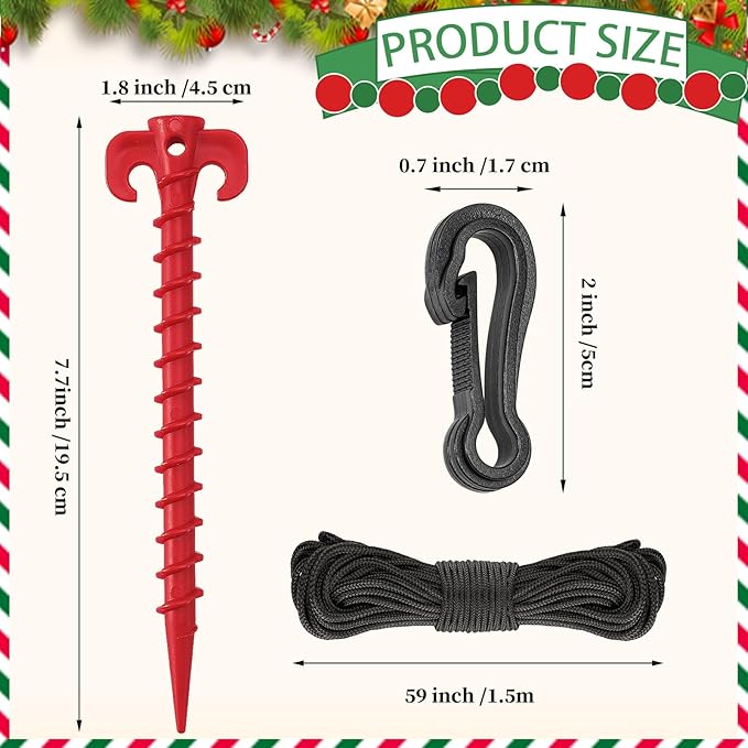 AUGSUN 27 Pieces Plastic Inflatable Stakes Set, Include Tent Stakes, Tethers Ropes and Hooks Heavy Duty Garden Yard Stakes for Christmas Outdoor Decorations (Red)