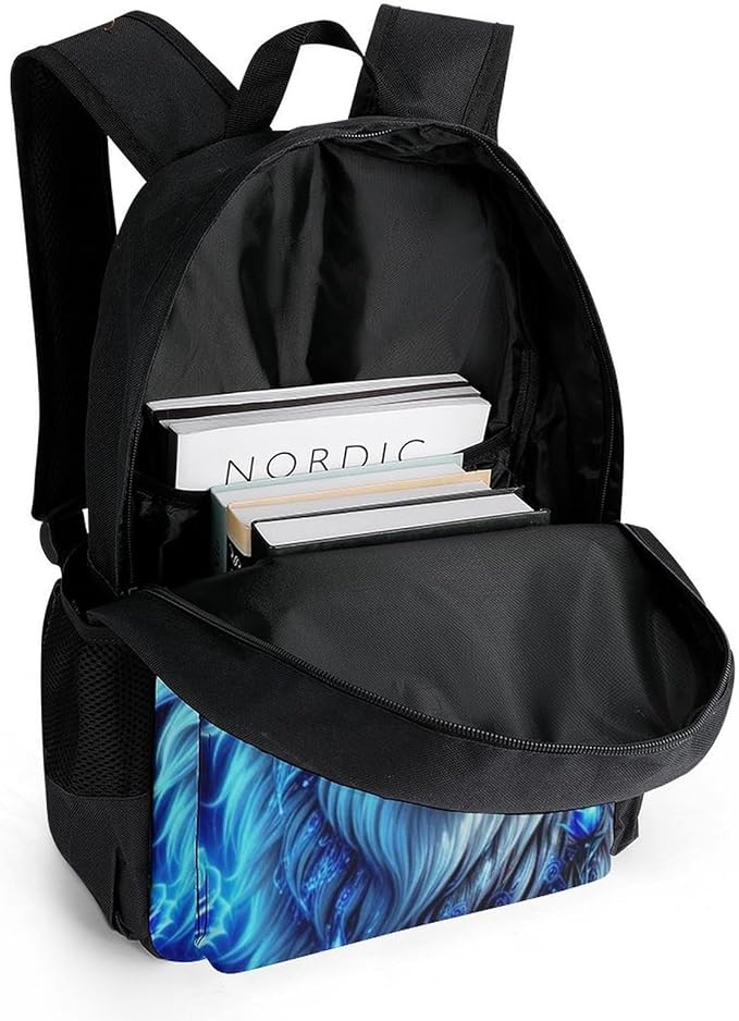 Rucksack Anti-Theft Multipurpose Big Capacity Carry On Bag, White Galaxy Wolf With Blue Rose Traveling Camping Backpack With Side Pockets