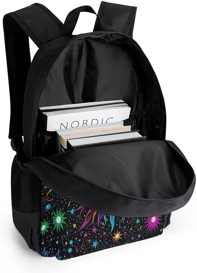 Supdreamc Rucksack Anti-Theft Multipurpose Large Capacity Carry On Bag, Glowing Sun And Moon Stars Art Travel Hiking Bag Day Pack With Side Pockets