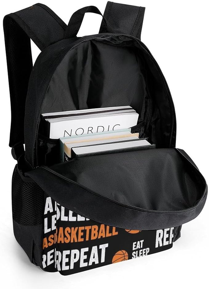 Casual College Daypack Eat Sleep Basketball Repeat Multipurpose Business Travel with Large Capacity Rucksack for Men Women