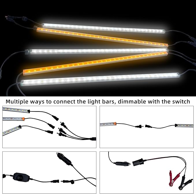12V LED Light, Dimmable Camping Lights, Weatherproof IP67, Magnetic Mounting, All-in-One Portable Lighting for RV, Camping Tent Car Trailer Boat, White and Amber, 5 Pcs