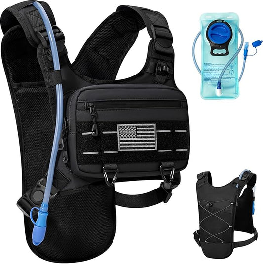 Running Hydration Vest with 2L Water Bladder， Lightweight Adjustable Hydration EDC Chest Pack for Men and Women, Water Backpack for Hiking, Cycling