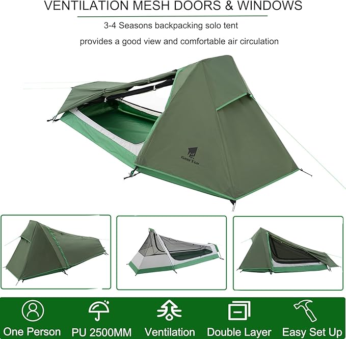 GEERTOP Ultralight Backpacking Tent for 1 Person and Replacement Tent Poles Bundle