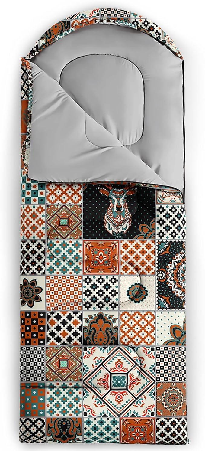 Kids Sleeping Bag for Boys Girls,Bohemian Cowboy Print-Lightweight Warm Portable Outdoor Indoor-Waterproof Cold Weather Resistant Sleeping Bag for Camping Hiking