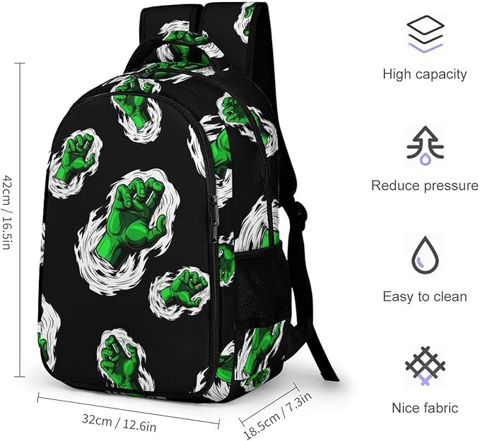 Water Resistant College Bookbag Zombie Hand Smoking WeedLeaf Leaves Art Black, Sturdy Laptop Backpack with Water Bottle Pockets for Men Women Travel Work