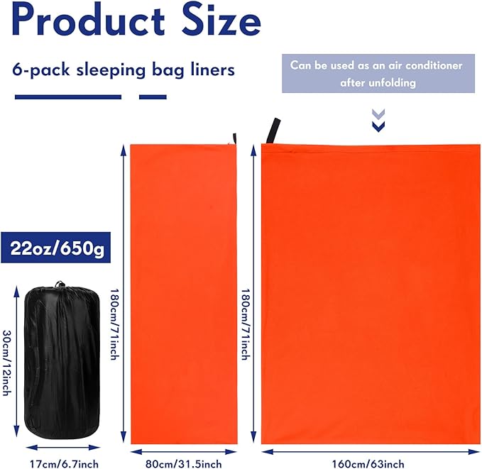 Preboun 6 Pcs Fleece Sleeping Bag Liner Adult Warm Sleeping Bag Liners Cold Weather 70.9 x 31.5 Inch Zippered Camping Sleep Sack Lightweight Sheet for Camping Backpacking Travel, Assorted Color