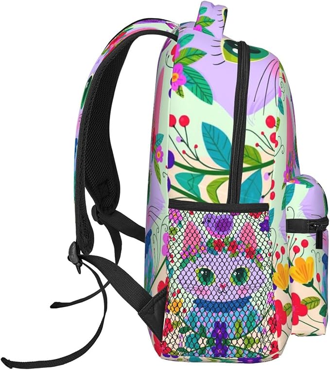 Lightweight Daypack Backpack for Trekking Work Running, Big Capacity Multipurpose Anti-Theft Bookbag, Cartoon Cats Birds Flowers Childlike And Dreamy Art Business Computer Bag