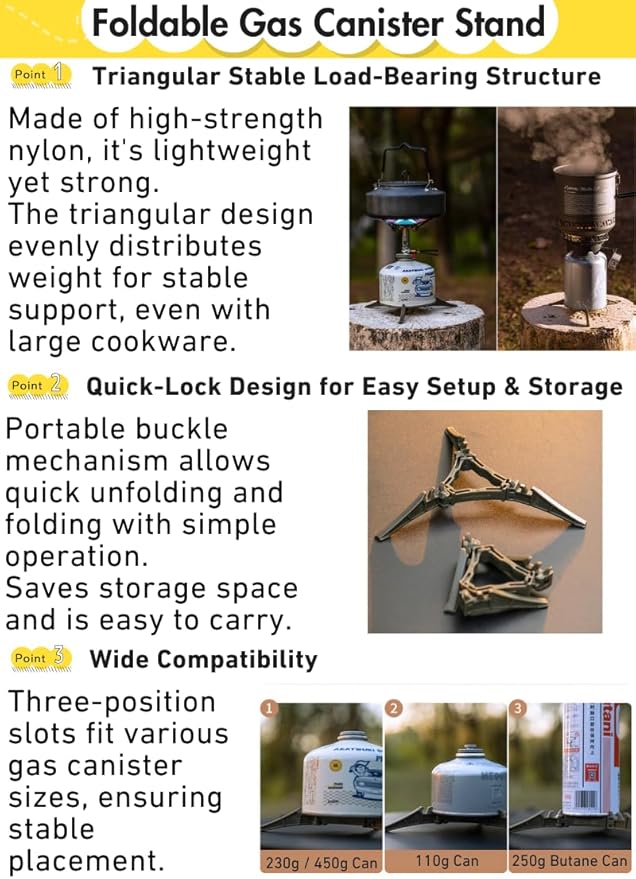 CAMPINGMOON Canister Top Stove Portable Compact Foldable w/igniter w/Gas Fuel Can Stabilizer XD-2F/Z41