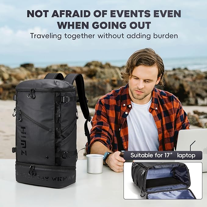 Backpack Cooler with Lunch Compartment, Heavy Duty Insulated Backpacks for Men Work, 35L Travel Backpacking -17 inch Laptop Bag Carry On Back packs for Airplane, Black