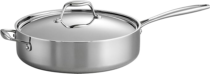 Tramontina Signature Tri-Ply Clad Stainless Steel 6-Quart Saute Pan with Lid, Induction-Ready Cooking Pan, Dishwasher-Safe, NSF-Certified, Made in Brazil