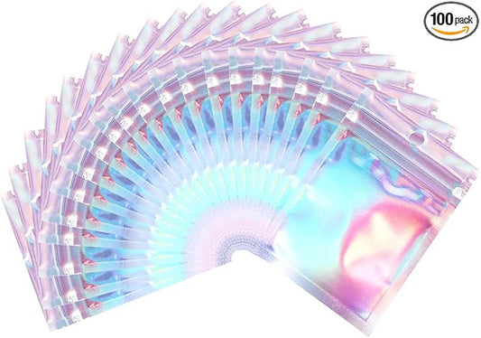 2x3 inch 100PCS Resealable Smell Proof Bags–Holographic Packaging Foil Pouch Baggies, Clear Small Mylar Bag for Jewelry,Candy,Food Storage,Business