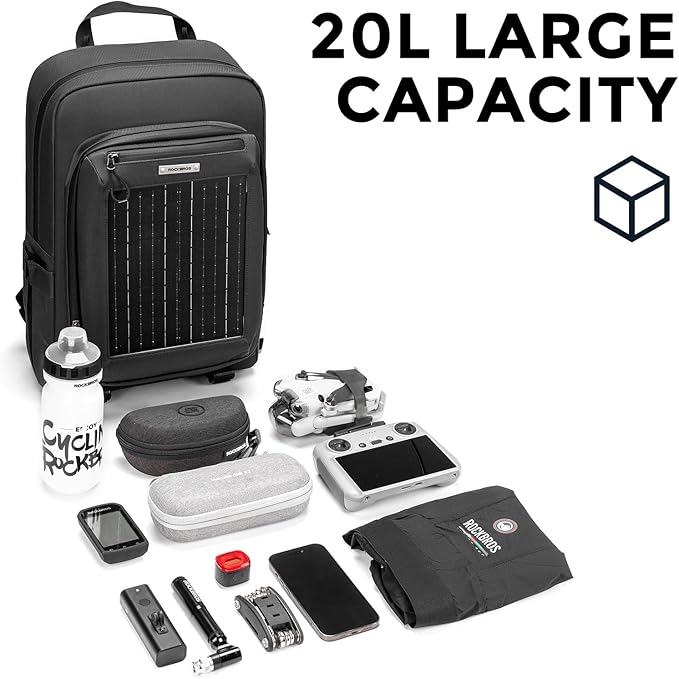 ROCKBROS Solar Backpack for Outdoor Emergency Charging Multi-compartment Large Capacity for Hiking Camping Traveling Cycling Duffel Bag