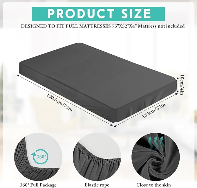 Breling Fitted Sheet (Sheet Only) Compatible with Milliard Trifold Mattress Folding Mattress Fitted Microfiber Bedsheet for Camp Bunk Rvs Bed(Full,4'',Dark Gray)