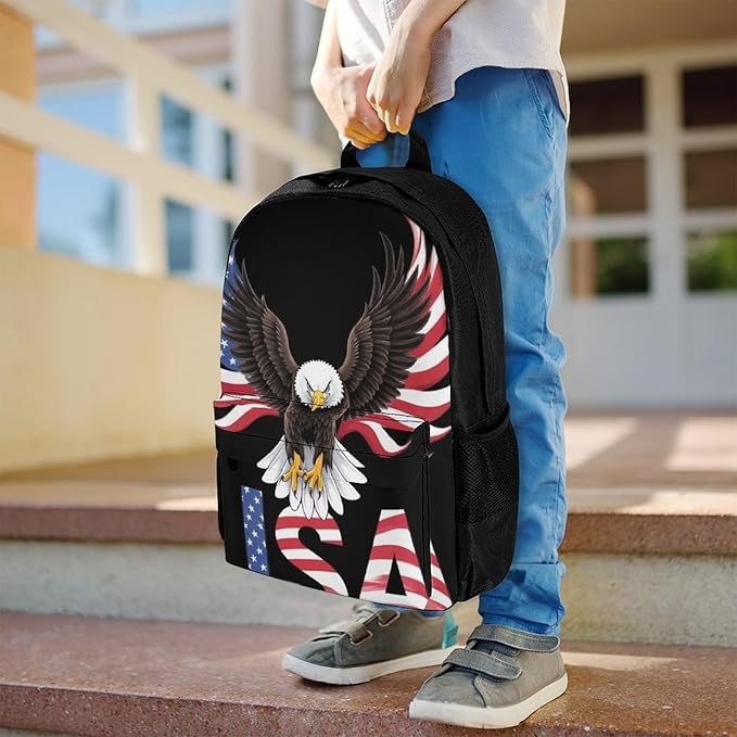 Supdreamc Polyester Daypack for Camping Travel Walking Cycling, Big Capacity Anti-Theft Multipurpose Bookbag, Patriotic American Eagle Flag Camping Outdoor Backpack