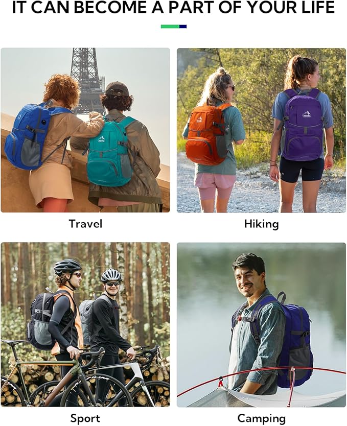 WATERFLY Hiking Packable Daypack Backpack: 25L Ultra Lightweight Day Pack for Woman Man - Small Compact Folding Back Pack for Outdoor Sport Cycling Camping Travel Trip - Print