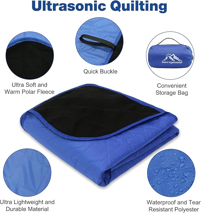 Outdoor Waterproof Camping Blanket, Foldable Fleece Stadium Blanket for Outdoor Sports Event, Camping, Picnics