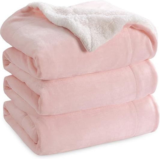 Bedsure GentleSoft Sherpa Fleece Blankets King Size for Bed - Thick and Warm, Soft Fuzzy Plush King Blanket for Winter, Pink, 108x90 Inches