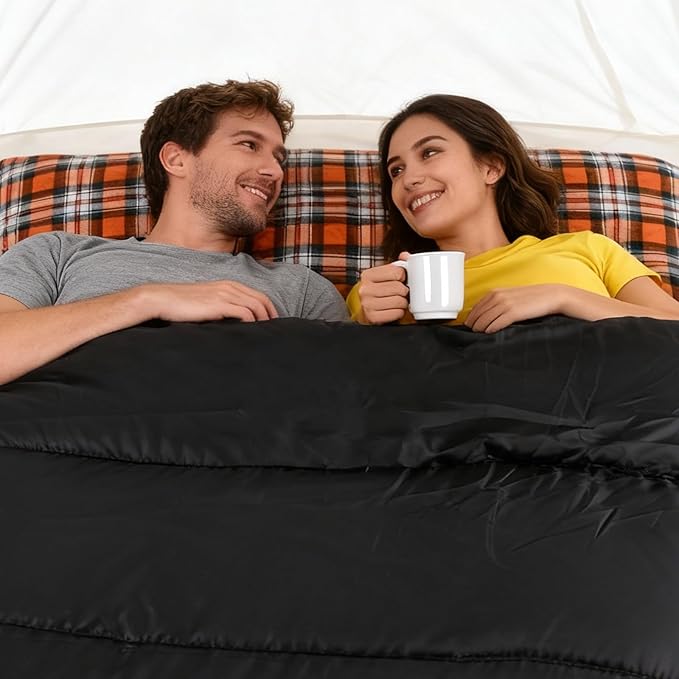 Double Sleeping Bag Cotton Flannel for Camping, Backpacking Or Hiking. Waterproof Queen Size Two Person Sleeping Bags for Adults Or Teens. Lightweight with Compression Sack
