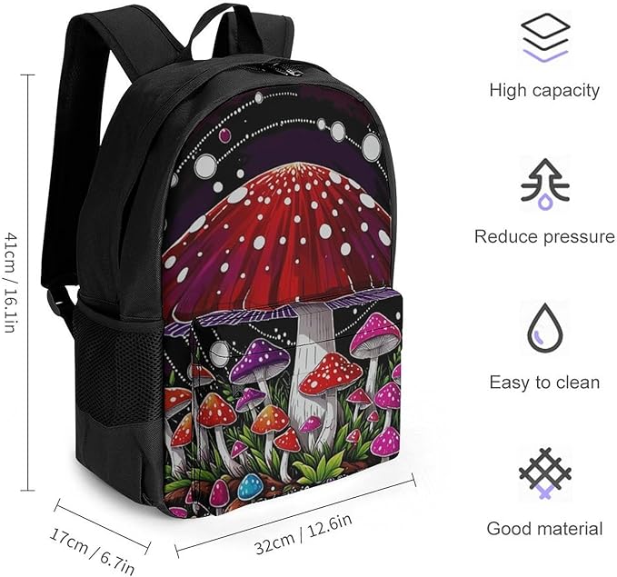 Backpack Anti-Theft Multipurpose Large Capacity Carry On Bag, Magic Mushrooms Trip Camping Outdoor Backpack With Side Pockets