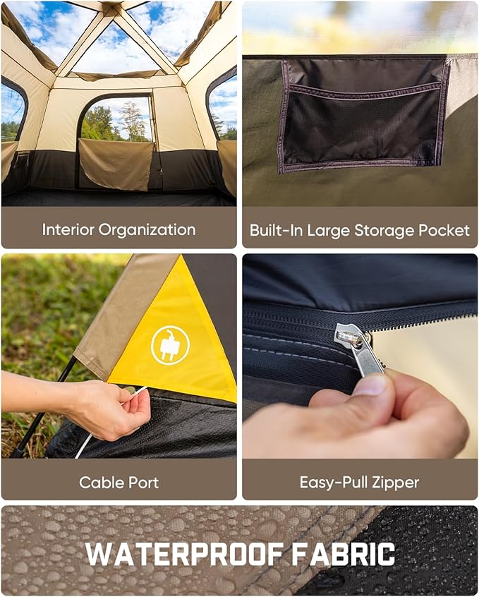 FanttikOutdoor Beta C6 Apex SUV Tent 6 Person Instant Cabin Car Tent Setup in 60 Seconds with Rainfly & Windproof Portable with Carry Bag for Family Camping, Upgraded Ventilation, Khaki