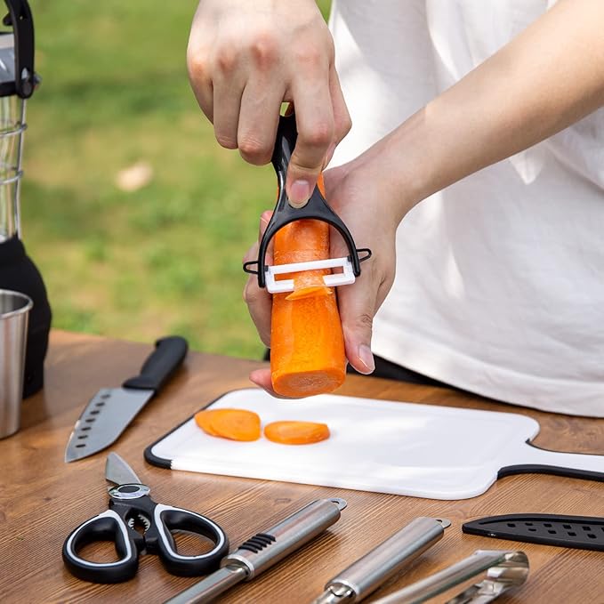 Odoland 14pcs Camping Cookware, Stainless Steel Camping Cooking Utensils Set, Portable and Compact Carry Case, Outdoor Travel Kitchen Kit for Grilling, Backpacking, Picnic and BBQ