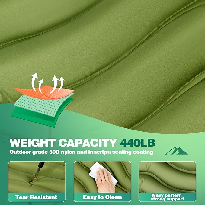 Camping Sleeping Pad, Ultralight Camping Mat with Pillow, Built-in Foot Pump Inflatable Sleeping Pads Compact for Camping Backpacking Hiking Traveling Tent, Single