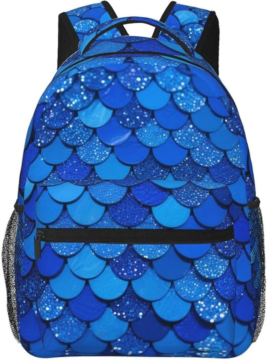 Backpack Anti-Theft Multipurpose Large Capacity Carry On Bag, Blue Scale Art Camping Outdoor Backpack With Side Pockets