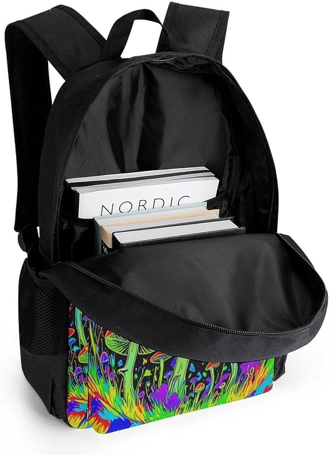 Supdreamc Lightweight Rucksacks for Climbing Outdoors Walking Cycling, Large Capacity Anti-Theft Multipurpose Carry On Bag, Tie Dye Mandala Trippy Mushroom Art Camping Outdoor Backpack