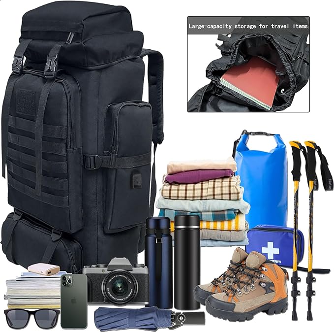 80L/100L Hiking Camping Backpack Outdoor Travel Climbing Rucksack Military Trekking Knapsack Molle 3 Days Assault Pack
