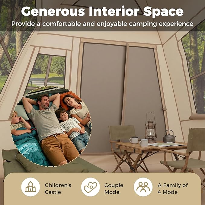 Tangkula 4 Person Camping Tent, Instant Pop-Up Cabin Tent with Removable Rainfly, Mesh Windows & Dual Doors, Carrying Bag, Portable Outdoor Family Shelter for Picnic, Backpacking, Traveling