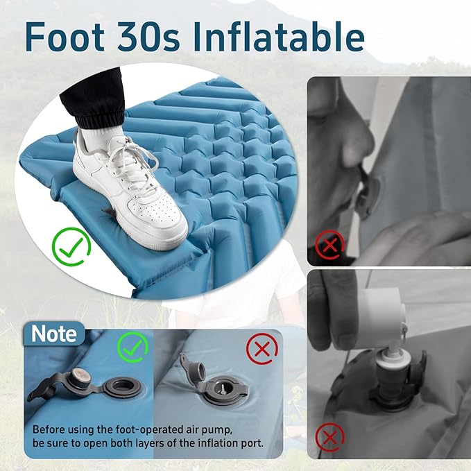 Ultralight Sleeping Pad Camping Inflatable Pillow for Camping Combo, Compact Backpacking Inflatable Sleeping Pad for Adults- Portable for Hiking, Travel - Durable & Comfortable