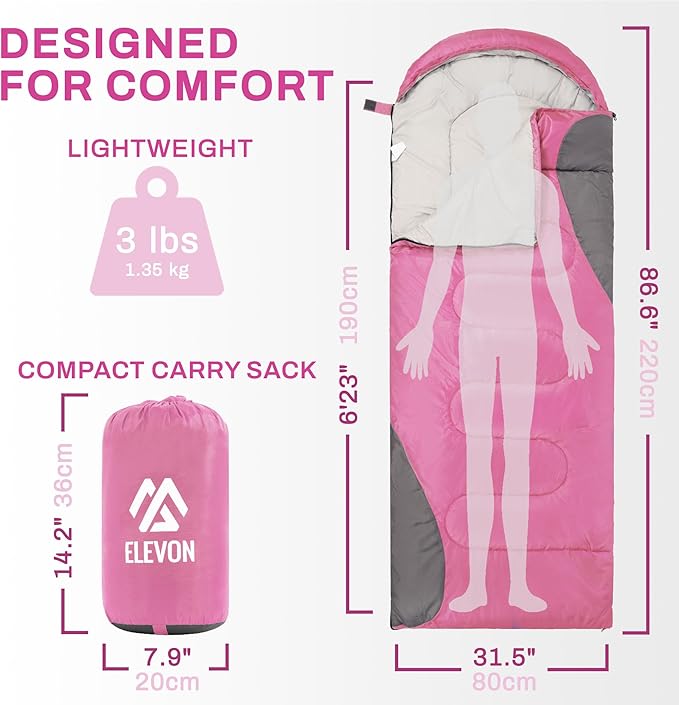 Elevon Double Sleeping Bag 2 Pillows for Adults, Queen Size XL Sleeping Bag Waterproof, Compact with Compression Sack, 2 Person Sleeping Bags Cold Warm Weather- 3 Seasons, Backpacking, Hiking, Travel