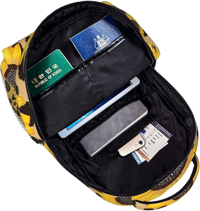 Women Men Polyester 90S Sunflower Leopard Casual Daypack Large Capacity Bookbag With Side Pockets for Sports Picnic Walking Cycling
