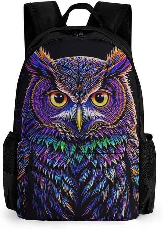 Supdreamc Lightweight Daypack Backpack for Sports Travel Running, Large Capacity Multipurpose Anti-Theft Bookbag, Purple Owl Laptop Backpack Daypack