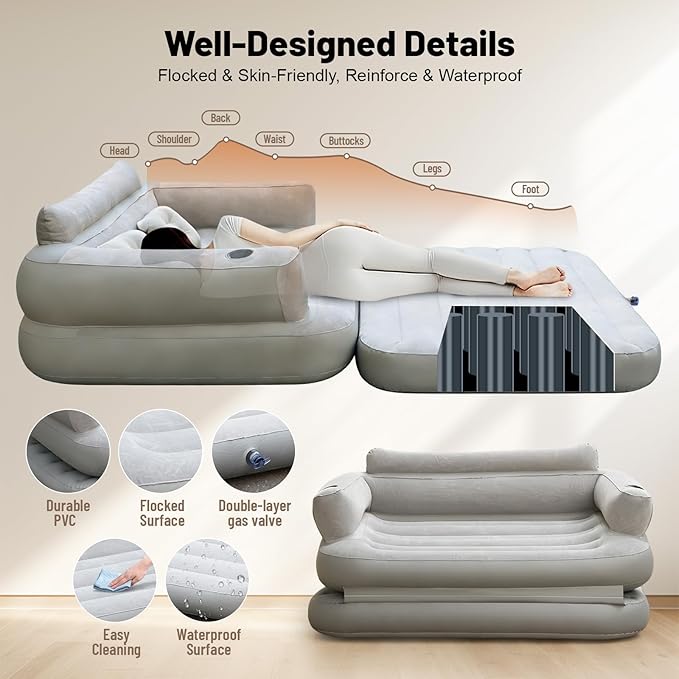 Full Size Inflatable Sofa Bed with Air Pump,2-in-1 Portable Blow-Up Air Couch,Inflatable Couch Bed and Folding Air Mattress for Home,Camping,and Guests