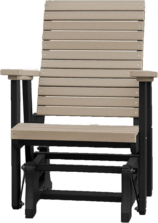DutchCrafters Modern Horizontal Slat High Back Poly Glider Outdoor Patio Chair (Black & Weatherwood)