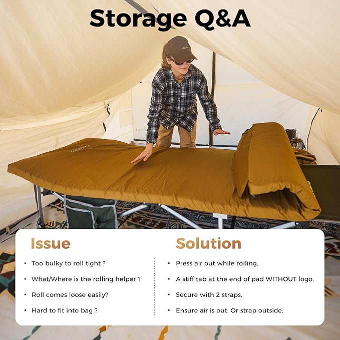 Kingcamp Comfort XXL Wide Perforated PU Foam Cot Mattress, Portable Roll Up Camping Mattress Cot Mat, Sleeping Mat with Roll Helper for Cot pad Travel Tuck Tent Floor Guest Sleepover