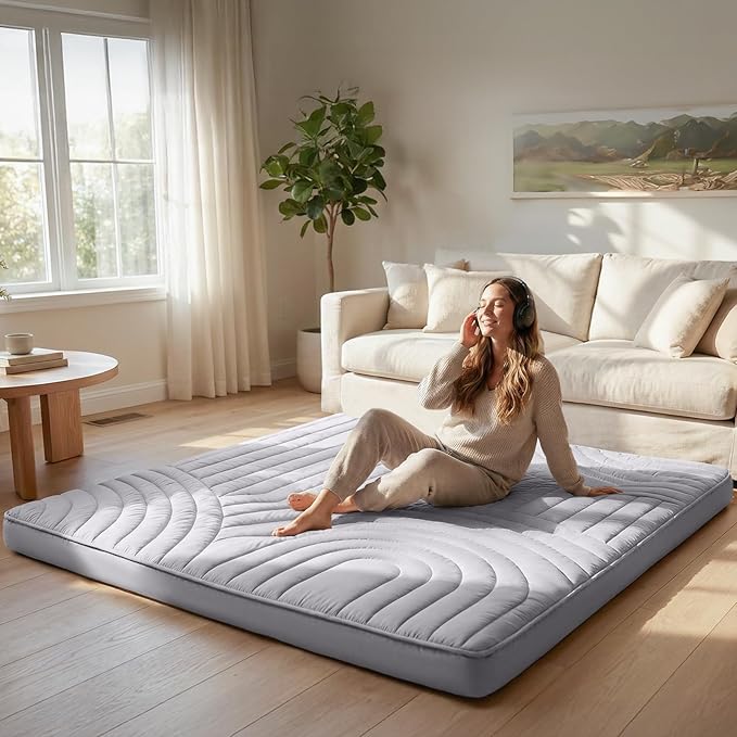 ZonLi Japanese Floor Mattress Futon Mattress, 2.5'' Thick Tatami Mat Foldable Mattress, Queen Size 80''x60'' Japanese Bed Sleeping Pad for Adults, Bedroom Dorm Camping