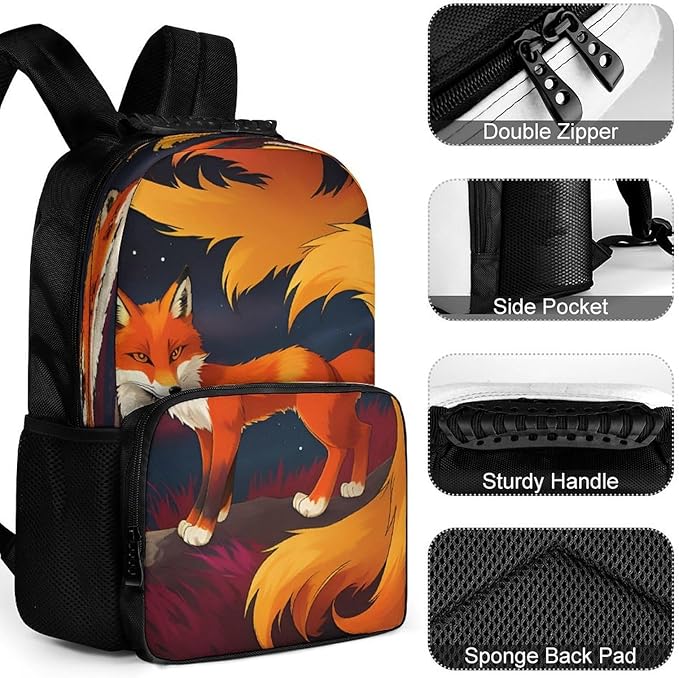 Lightweight Daypack Backpack for Trekking Work Running, Big Capacity Multipurpose Anti-Theft Bookbag, Anime Fox Art Business Computer Bag