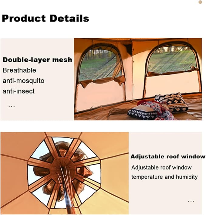 4 Person/6 Person 4 Season Canvas Bell Tent, Black, 300x300x200cm, Waterproof 3000mm+, PVC Floor, Retro Style, Camping, Glamping, Festivals, Park Activities, Summer & Winter Camping