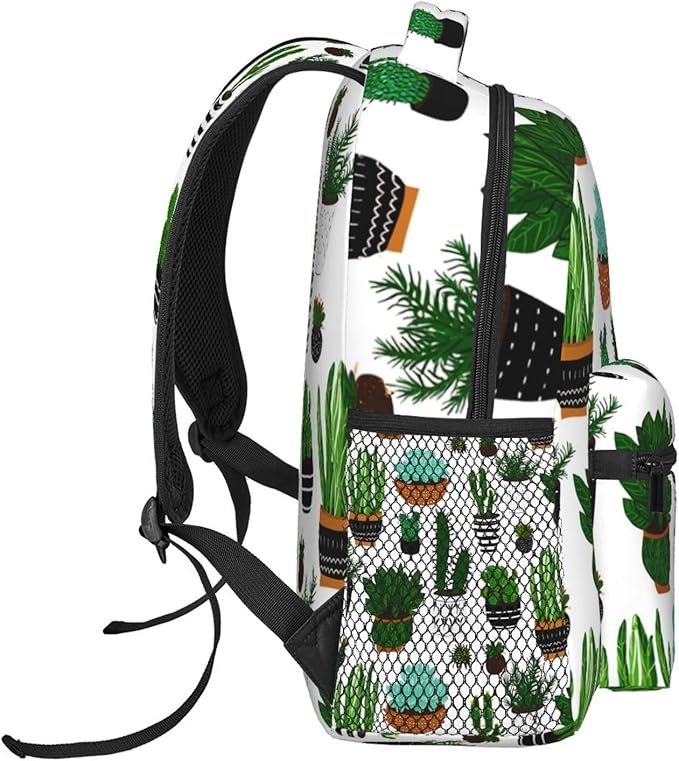 Men Women Lightweight Green Cactus Art Backpack Large Capacity Bookbag With Smooth Zippers for Gym Business Running