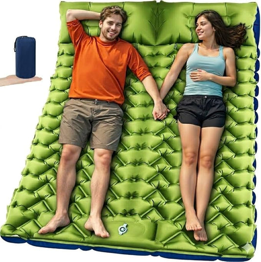 Double Sleeping Pad, Ultralight 4in Extra-Thick for 2 Person with Built-in Pillow & Foot Pump Sleep Mat, Compact Inflatable Camping Mat for Backpacking Hiking Travel Tent Camp Gear Gifts