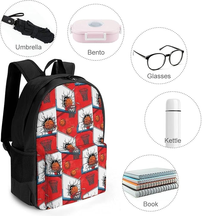Rucksacks Multipurpose Anti-Theft Big Capacity Bookbag, Basketball Rack Red Travel Hiking Camping Rucksack With Padded Straps
