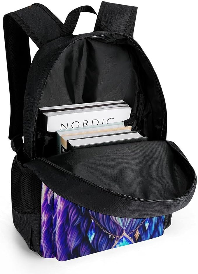 Men Women Lightweight Blue Universe Galaxy Magic Wolf In The Space Casual Daypack Large Capacity Bookbag With Adjustable Shoulder Straps for Gym Business Bicycle