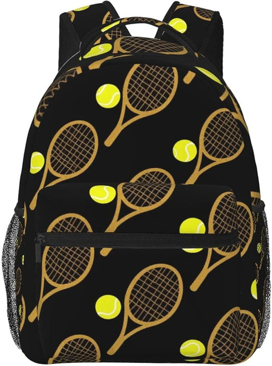 Men Women Lightweight Funny Tennis Racquets And Balls Backpack Large Capacity Bookbag With Smooth Zippers for Gym Business Running
