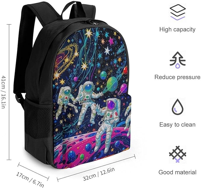 Supdreamc Backpack Lightweight Anti-Theft Multipurpose Fantasy Cosmic Astronauts Stars Galaxy Art Shoulder Bag Large Capacity Travel Hiking Backpack With Padded Straps