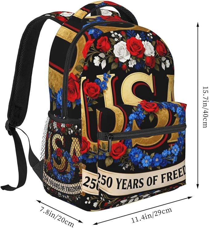 Men Women Polyester 250th Anniversary 1776-2026 Patriotic Freedom Art Daypack Bookbag Big Capacity Shoulder Bag With Padded Straps for Climbing Travel Walking Cycling