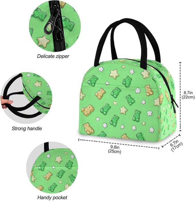 Kcldeci Kids Lunch Bag Insulated Lunch Box for Boys Girls Gummy Bear and Star Reusable Toddler Leak-proof Lunchbox for School and Daycare