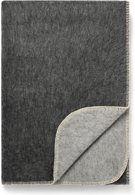 Thick Alpaca Wool Blanket - Heavyweight for Camping Outdoors or Using Indoors | Soft Peruvian Blanket (Dark Gray/Soft Gray, Queen)