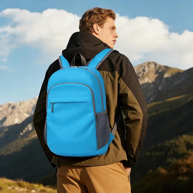 Lightweight Packable 20L Hiking Backpack Foldable Small Camping Pack for Men Women Outdoor Travel Waterproof Daypack Shoulder Bag Blue